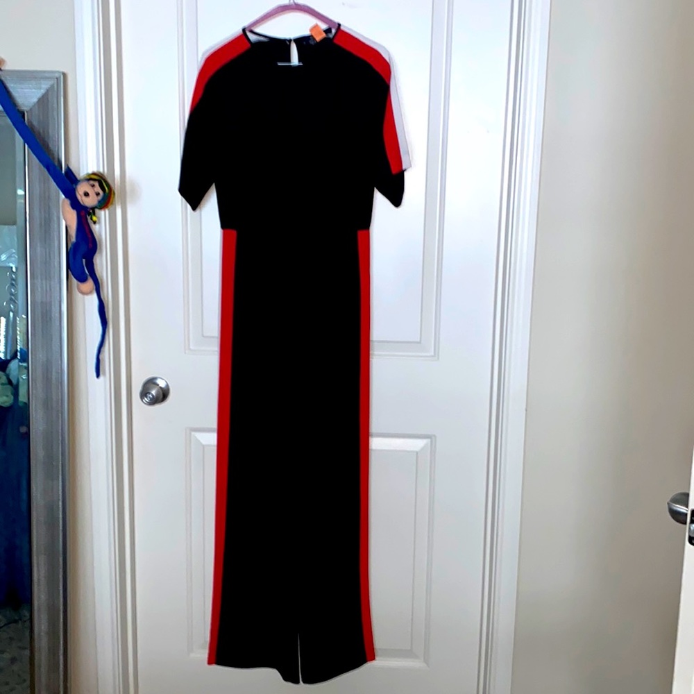 Open Back Jumpsuit w/Side Stripes - Size Small